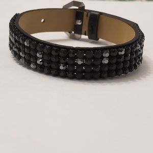 Swarovski Crystal Black Golf Leather Bracelet